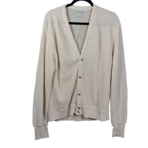 Vintage Izod Cardigan Sweater Men's Large Cream‎ Embroidered Logo 90s USA